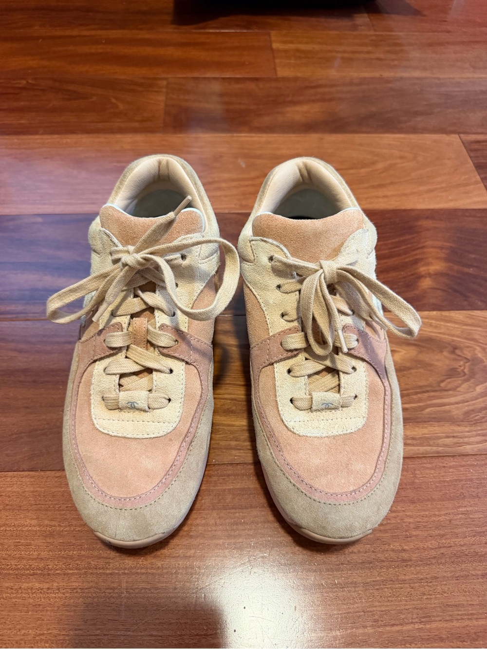 CHANEL Women's Suede Sneakers in Beige and Pink-Tan